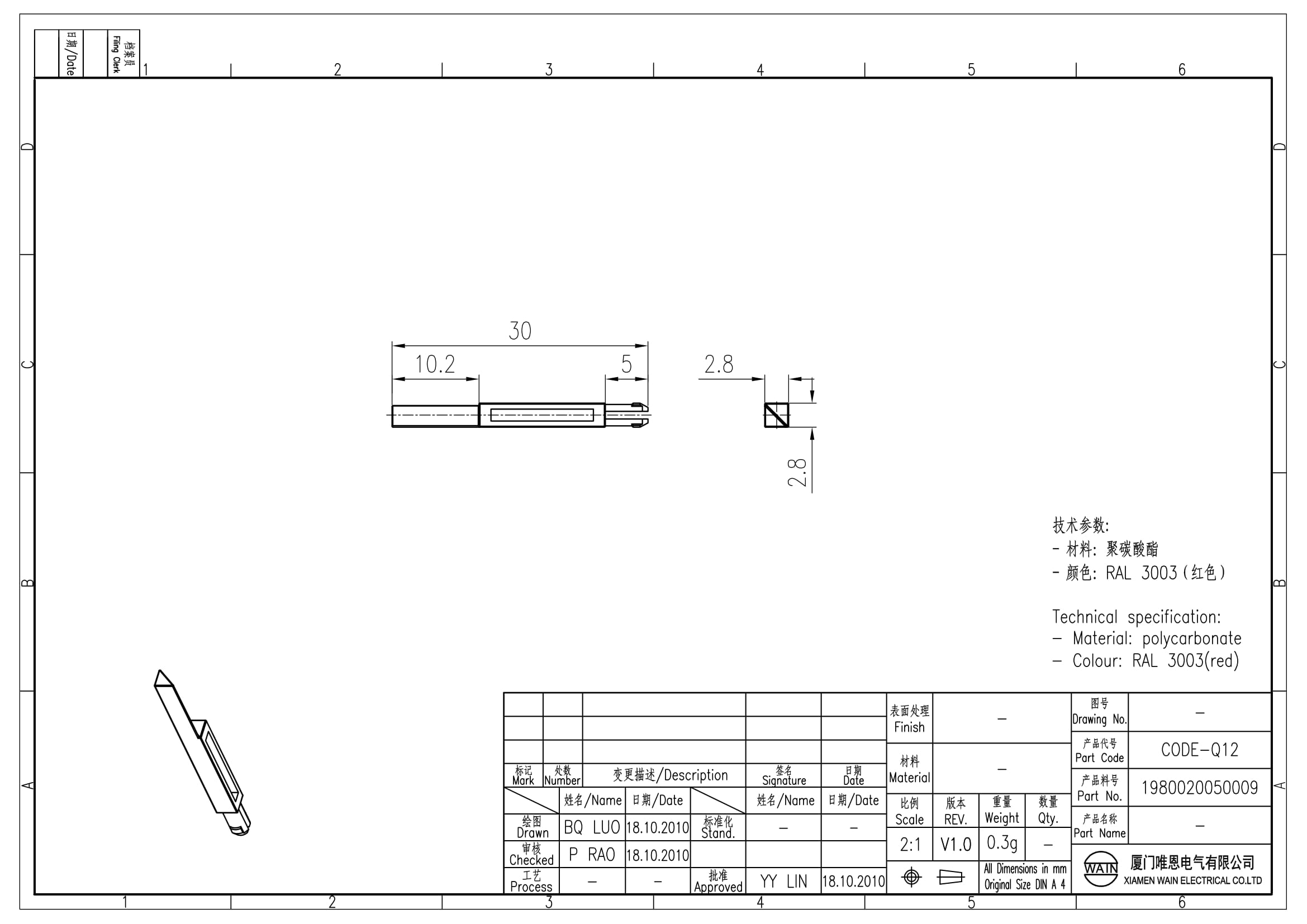 Кодирующий штырь CODE-Q12 1980020050010: Описание