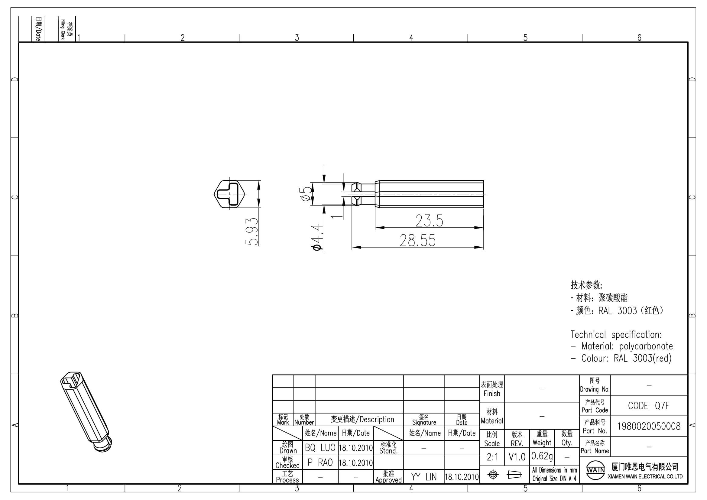 Кодирующее гнездо CODE-Q7F 1980020050008: Описание