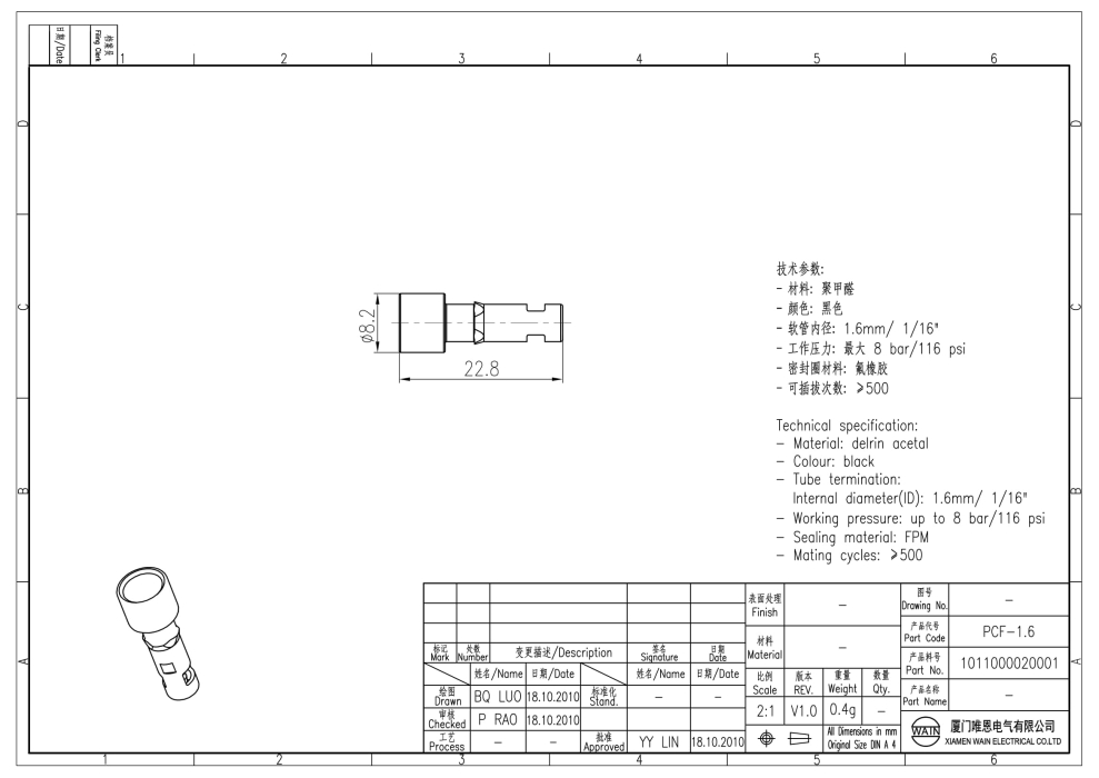 Пневматический контакт-гнездо PCF-1.6 1011000020001 - фото 2